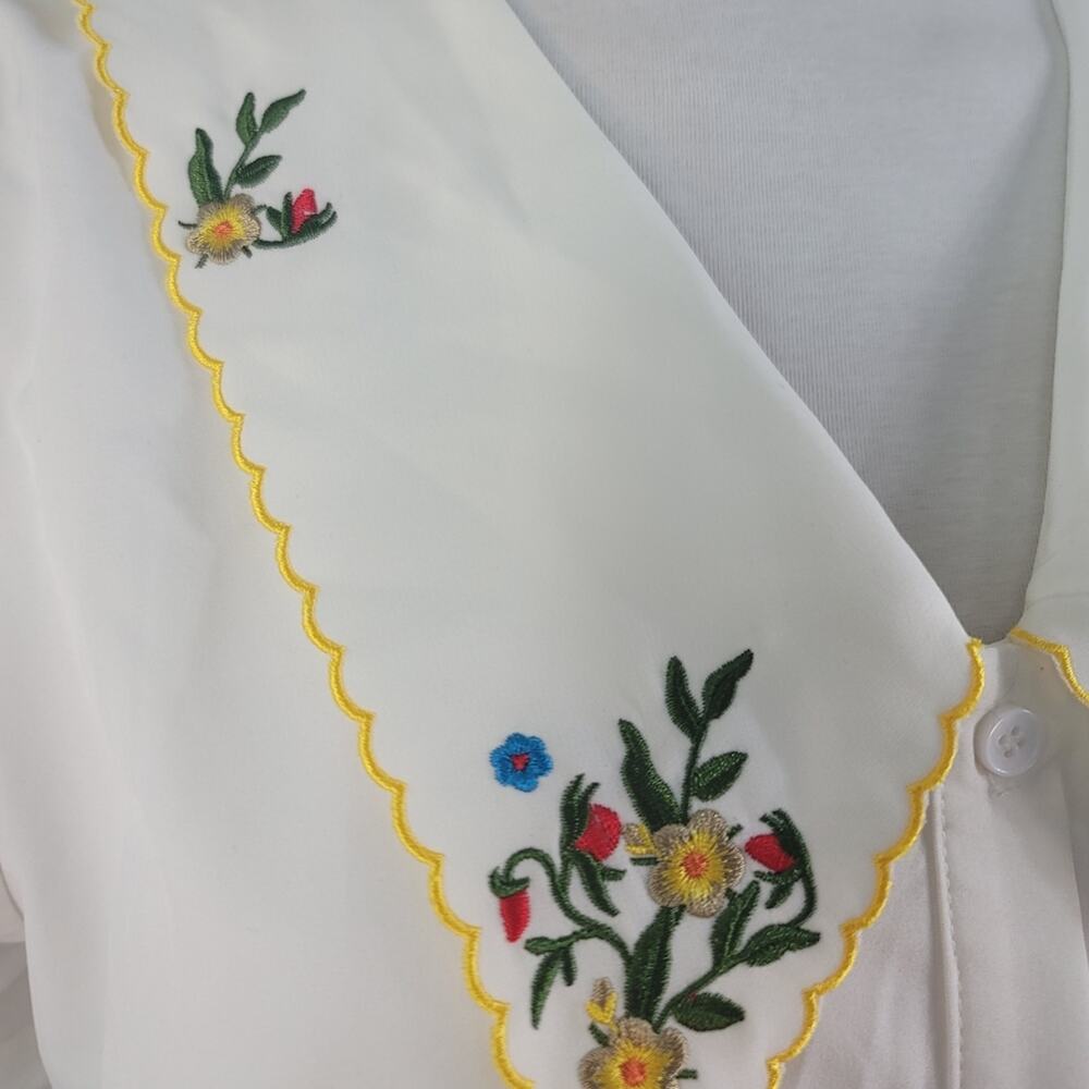 BELLE POQUE Vintage White Peter Pan Embroidered Blouse Puff Sleeve Elegant Retro - Picture 7 of 16